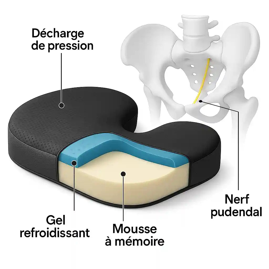 Orthovia™ – Coussin de Siège Ergonomique en Mousse Mémoire pour Coccyx et Sciatique