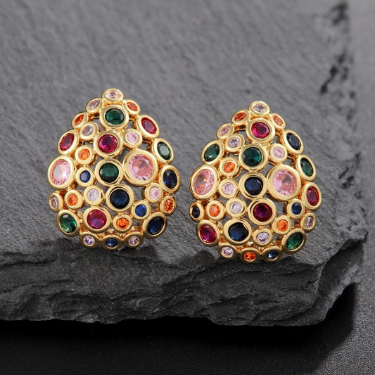 Boucles d'oreilles vintage en plaqué or multicolore