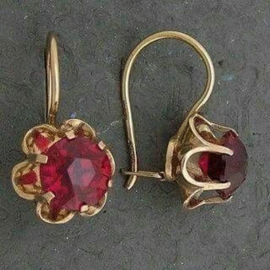 Boucles d'oreilles rondes en verre rouge et or