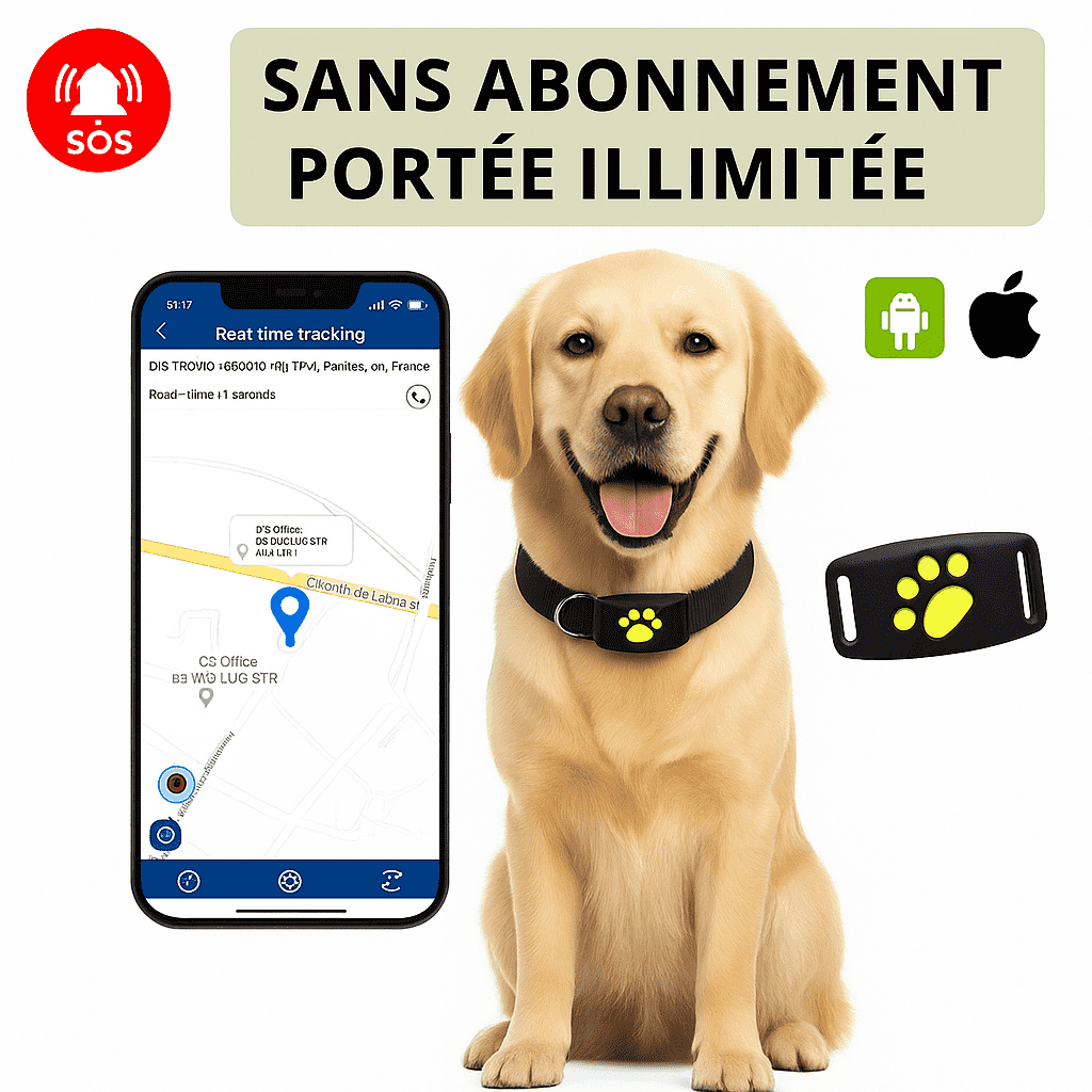 Pawly™ – Collier GPS Chien Sans Abonnement Localisation Précise Instantanée