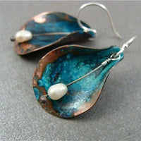 Boucles d'oreilles Vintage à Feuille Bleue