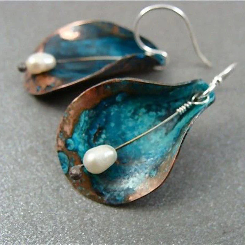 Boucles d'oreilles Vintage à Feuille Bleue