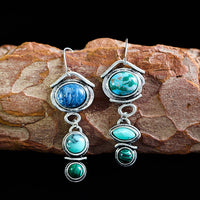 Boucles d'oreilles Vintage avec Pierres Naturelles Bleues en Argent