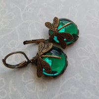Boucles d'Oreilles Libellule avec Cristal en Or Antique