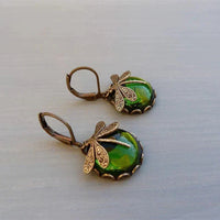 Boucles d'Oreilles Libellule avec Cristal en Or Antique