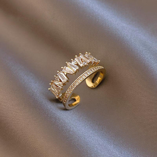 Bague Ajustable Couronne de Zirconium en Or