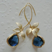 Boucles d'oreilles Vintage Bleue et Fleur d'Or