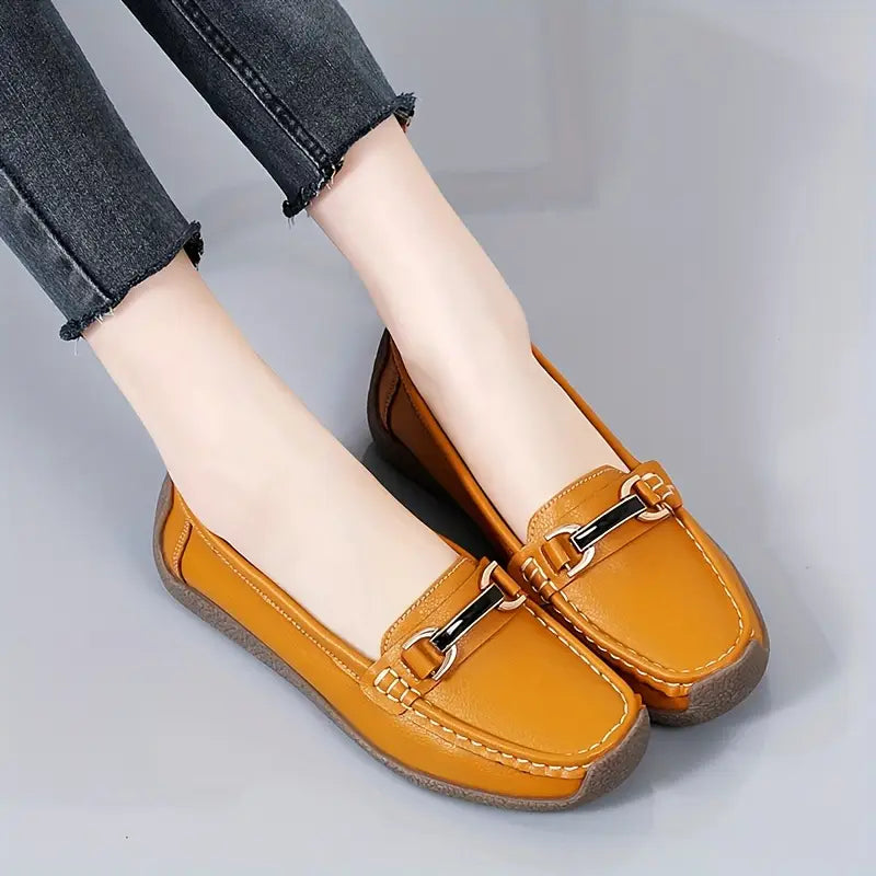 mocassins élégants et polyvalents avec boucle en métal pour femme