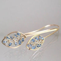 Boucles d'oreilles vintage feuilles creuses bleues en or