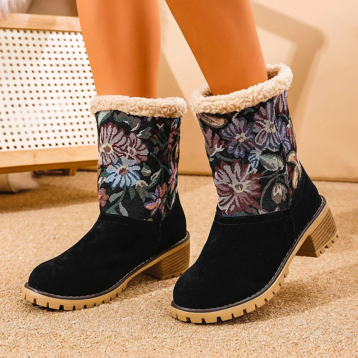 Bottes de neige d’hiver brodées pour femme