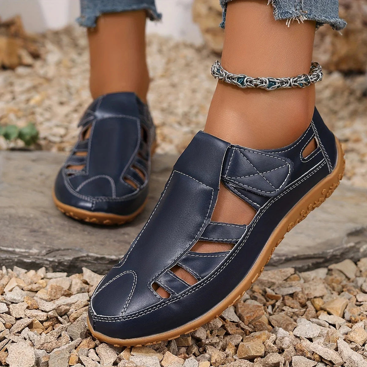 Sandales d'été en cuir décontractées pour femmes