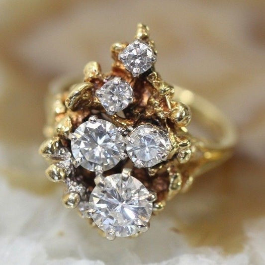 Exquise bague vintage en or brillant
