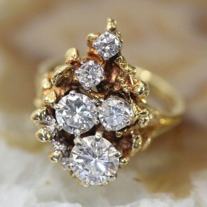 Exquise bague vintage en or brillant