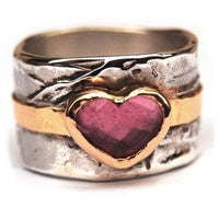 Bague vintage en or et argent avec cœur en grenat