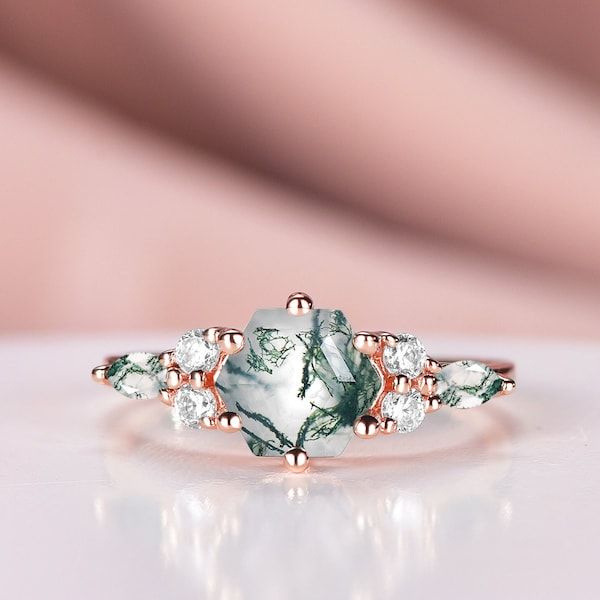 Bague vintage en forme de rose de forêt verte