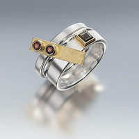Bague en or et argent vintage avec grenat et zirconium