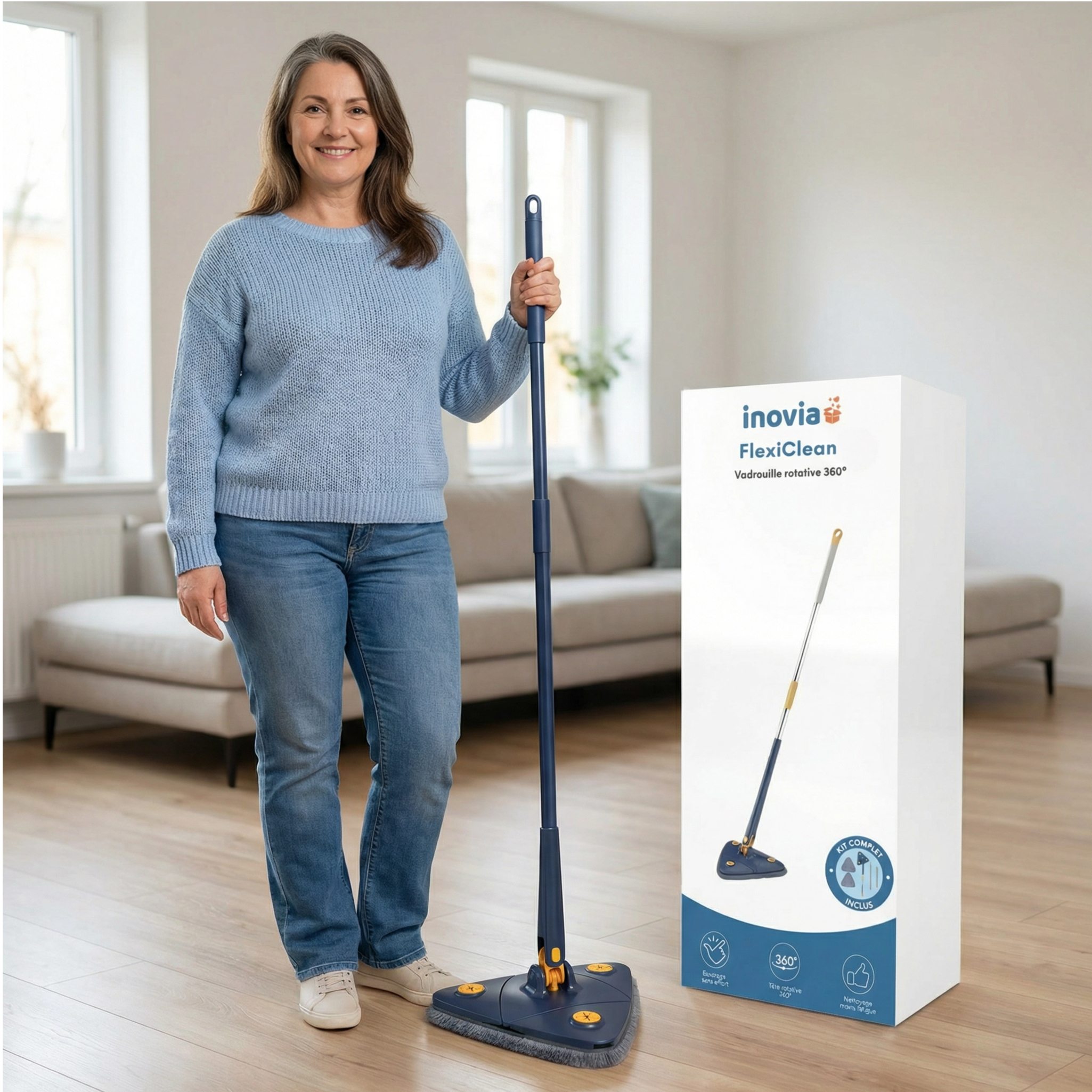 FlexiClean | Balai serpillère rotatif 360° | Essorage mains libres