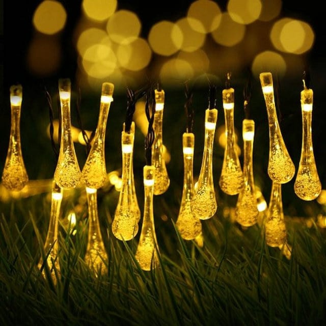 frJardioui Guirlande Solaire Couleur chaude / 9M 50LEDS Guirlande Solaire Extérieure LED en Forme de Goutte d'Eau