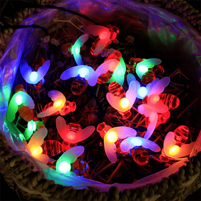 frJardioui Guirlande Solaire Multicolore / 7M50leds Guirlande d'Abeilles Solaires Pour Jardin