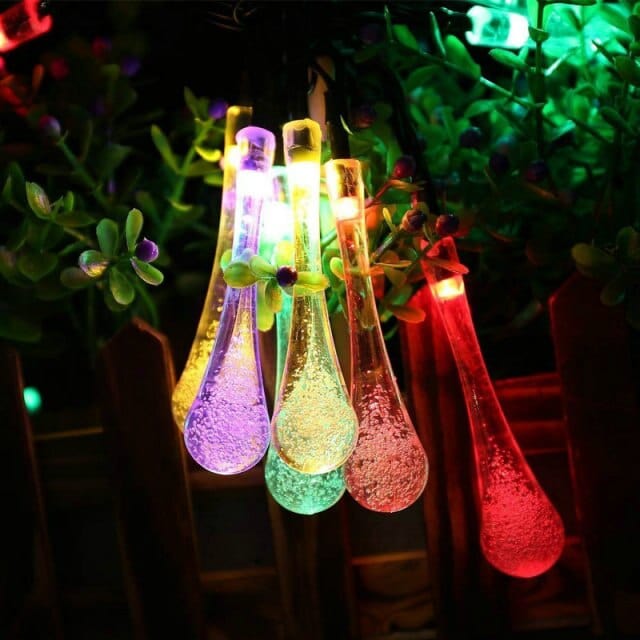 frJardioui Guirlande Solaire Multicolore / 9M 50LEDS Guirlande Solaire Extérieure LED en Forme de Goutte d'Eau