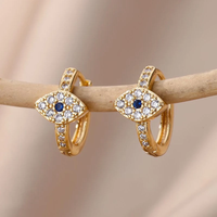 Boucles d'oreilles Minimalist Nazar Boncuk avec Zirconia en Or