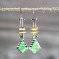 Boucles d'oreilles Vintage en Argent avec Pierre Verte