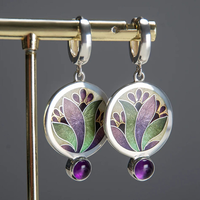 Boucles d'oreilles Boho en Argent Sterling avec Cristaux Violets