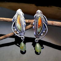 Boucles d'oreilles Vintage avec Pierre Verte