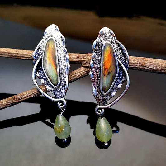 Boucles d'oreilles Vintage avec Pierre Verte