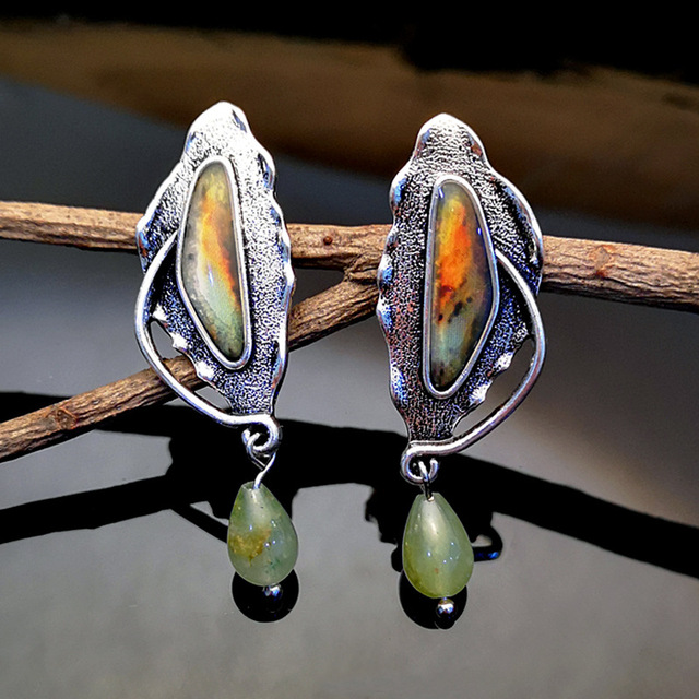 Boucles d'oreilles Vintage avec Pierre Verte