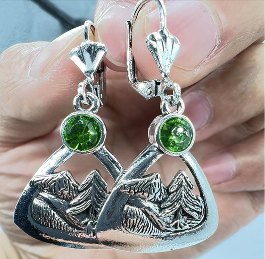 Boucles d'oreilles Vintage en Argent et Cristal Vert