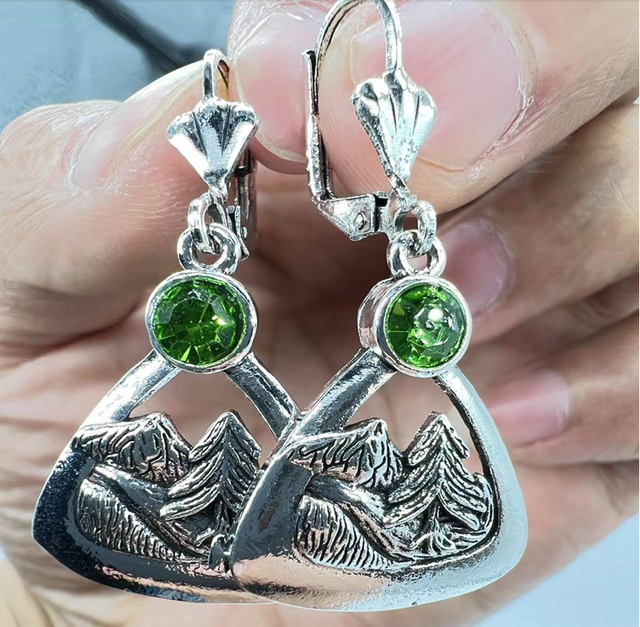 Boucles d'oreilles Vintage en Argent et Cristal Vert