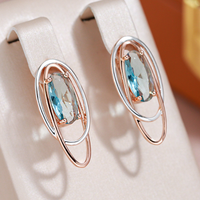 Boucles d'oreilles Elégantes avec Cristal Turquoise en Or et Argent