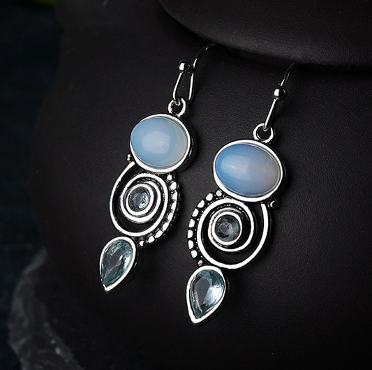 Boucles d'oreilles Vintage en Cristal et Pierre de Lune
