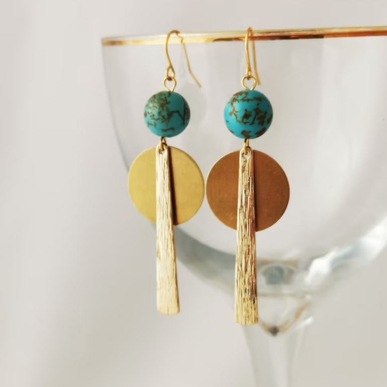 Boucles d'oreilles Vintage en Or avec Pierre Turquoise