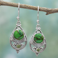 Boucles d'oreilles Vintage Vertes en Argent