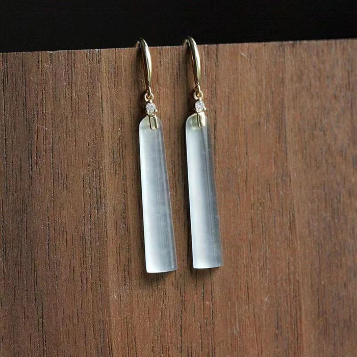 Boucles d'oreilles vintage en cristal de lune rectangulaire