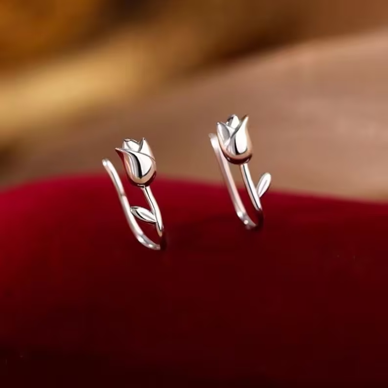 Boucles d'oreilles roses en argent vintage