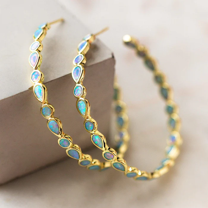 Boucles d'oreilles Vintage en Opale Cercle d'Or