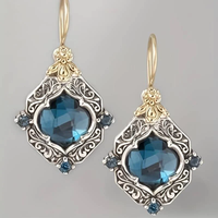 Boucles d'oreilles en cristal bleu en or et argent vintage