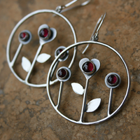 Boucles d'oreilles vintage en forme de cœur et de fleur rouge
