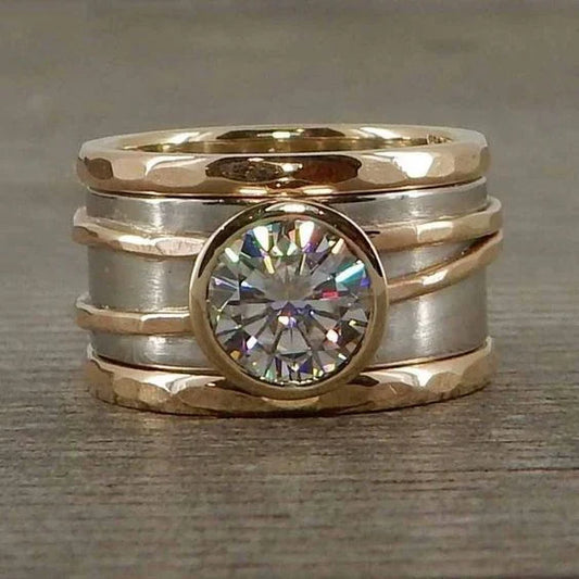Bague vintage en verre incrusté, dorée et argentée