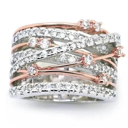 Bague fine et brillante en or rose et argent Vintage