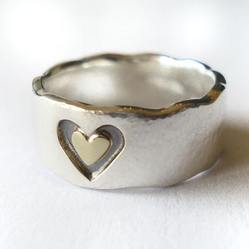Bague vintage à double cœur en argent