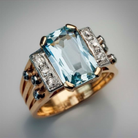 Bague vintage en or multicouche incrustée de cristaux bleus