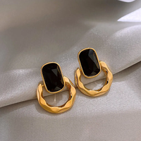 Boucles d'oreilles en cristal noir et or élégant