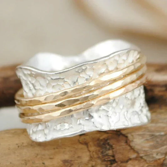 Bague Vintage Spinner mince en or et argent