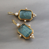 Boucles d'oreilles vintage en perles de verre bleues