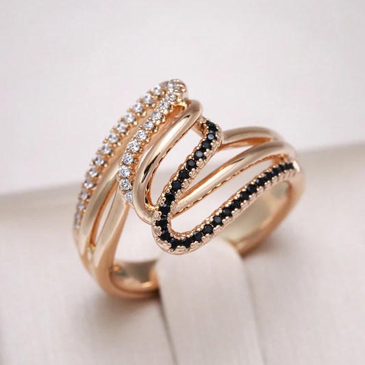 Élégante bague en zircon noir et blanc