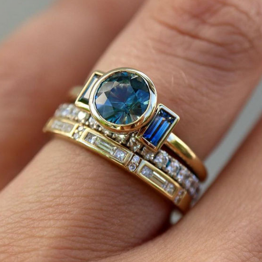 Ensemble de bagues vintage bleu brillant